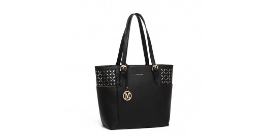 LG1943 - MISS LULU LASER CUT OUT TOTE SHOPPER BAG - BLACK