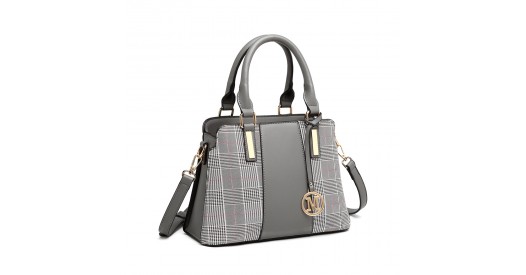 LG2001 - Miss Lulu Gingham Plaid Panel Shoulder Bag - Grey