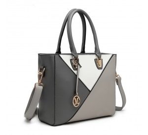 LG2013 - Miss Lulu Leather Look Geometric Ombre Handbag - Grey