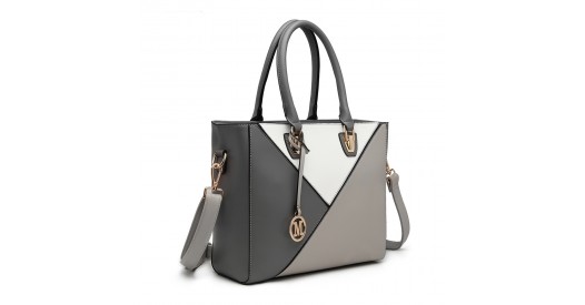 LG2013 - Miss Lulu Leather Look Geometric Ombre Handbag - Grey