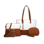 LG2023 – Miss Lulu 3 Piece Leather Look Tote Bag Set – Beige And Brown