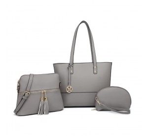 LG2023 - Miss Lulu 3 Piece Leather Look Tote Bag Set - Grey
