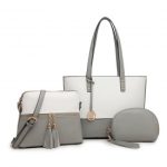 LG2023 – Miss Lulu 3 Piece Leather Look Tote Bag Set – Grey And White