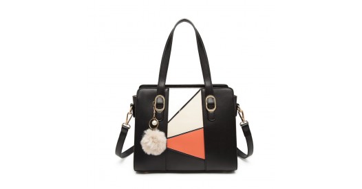 LG2051 - Miss Lulu Colour Block Cross-Body Handbag - Black
