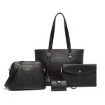 LG2110 – Miss Lulu 4 Piece Classic Sleek Handbag Set – Black