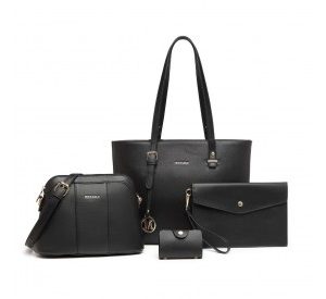 LG2110 - Miss Lulu 4 Piece Classic Sleek Handbag Set - Black