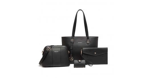 LG2110 - Miss Lulu 4 Piece Classic Sleek Handbag Set - Black