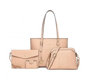 LG2110 - Miss Lulu 4 Piece Classic Sleek Handbag Set - Pink