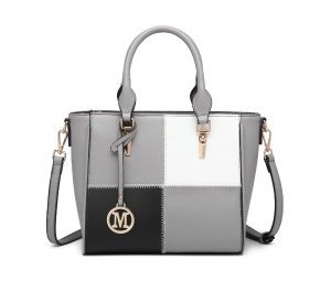 LG2214 - Miss Lulu Muti-Colour Combination Handbag Tote Bag - Grey