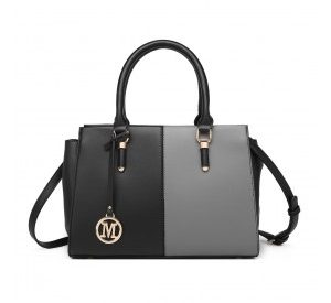 LG2224 - Miss Lulu Vintage Two-colour Patchwork Handbag Tote Bag - Black