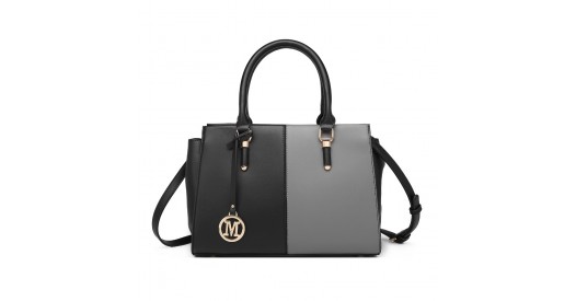 LG2224 - Miss Lulu Vintage Two-colour Patchwork Handbag Tote Bag - Black