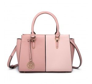 LG2224 - Miss Lulu Vintage Two-colour Patchwork Handbag Tote Bag - Pink