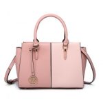 LG2224 – Miss Lulu Vintage Two-colour Patchwork Handbag Tote Bag – Pink