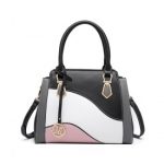 LG2254 – Miss Lulu Pretty Colour Combination Leather Handbag Tote Bag – Black
