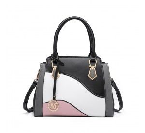 LG2254 - Miss Lulu Pretty Colour Combination Leather Handbag Tote Bag - Black