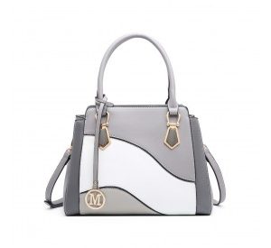 LG2254 - Miss Lulu Pretty Colour Combination Leather Handbag Tote Bag - Grey