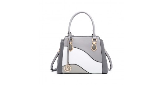 LG2254 - Miss Lulu Pretty Colour Combination Leather Handbag Tote Bag - Grey