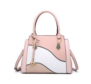 LG2254 - Miss Lulu Pretty Colour Combination Leather Handbag Tote Bag - Pink