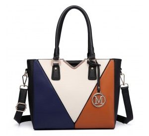 LG6632 - Miss Lulu Leather Look V-Shape Multicolour Tote Bag - Brown