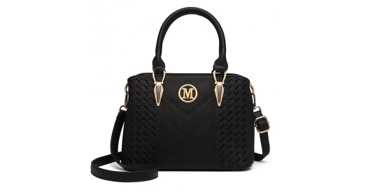 LG6865 - Miss Lulu Leather Look Weave Effect Shoulder Bag - Black