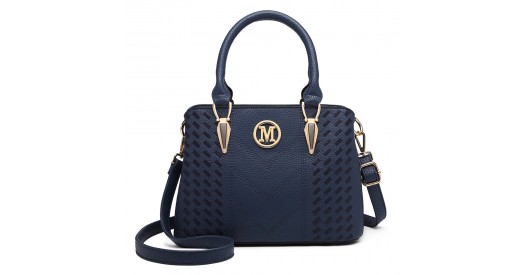 LG6865 - Miss Lulu Leather Look Weave Effect Shoulder Bag - Blue