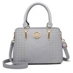 LG6865 – Miss Lulu Leather Look Weave Effect Shoulder Bag – Light Grey