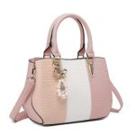 LG6866 – Miss Lulu Leather Look Colour Block Bow Pendant Handbag – Pink