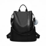 LG6917 – Miss Lulu Two Way Anti-theft Backpack with Pom Pom Pendant – Black