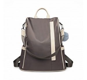 LG6917 - Miss Lulu Two Way Anti-theft Backpack with Pom Pom Pendant - Grey