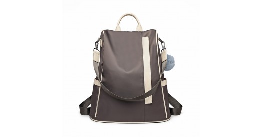 LG6917 - Miss Lulu Two Way Anti-theft Backpack with Pom Pom Pendant - Grey