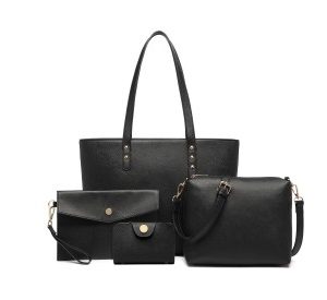LG6931 - Miss Lulu 4 Piece Handbag Set - Black