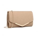 LH1756 – Miss Lulu Leather Look Envelope Clutch Bag – Beige