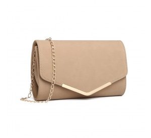 LH1756 - Miss Lulu Leather Look Envelope Clutch Bag - Beige
