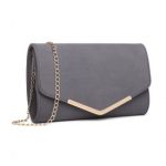 LH1756 – Miss Lulu Leather Look Envelope Clutch Bag – Grey