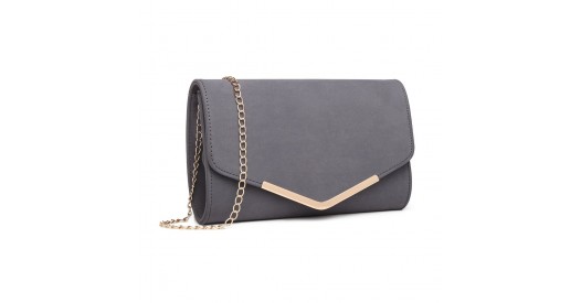 LH1756 - Miss Lulu Leather Look Envelope Clutch Bag - Grey