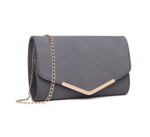 LH1756 - Miss Lulu Leather Look Envelope Clutch Bag - Grey