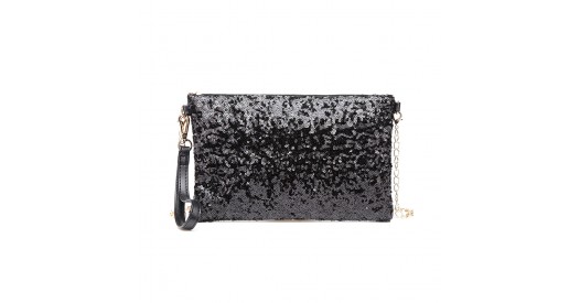 LH1765 - Miss Lulu Sequins Clutch Evening Bag - Black