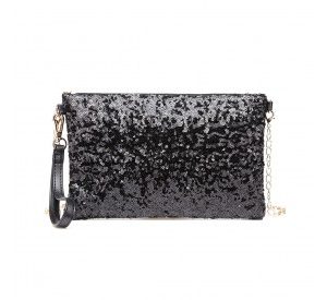 LH1765 - Miss Lulu Sequins Clutch Evening Bag - Black
