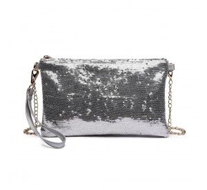 LH1765 - Miss Lulu Sequins Clutch Evening Bag - Silver
