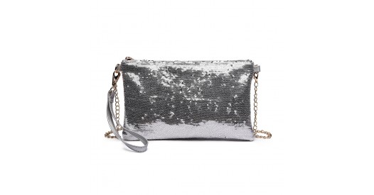 LH1765 - Miss Lulu Sequins Clutch Evening Bag - Silver