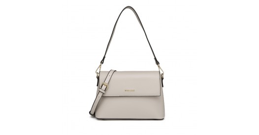 LH2209 - Miss Lulu Classic Flap Leather Shoulder Bag - Grey