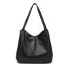 LH2230 – Miss Lulu Soft Leather Multiple Pocket Tote Shoulder Bag – Black