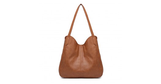 LH2230 - Miss Lulu Soft Leather Multiple Pocket Tote Shoulder Bag - Brown