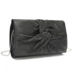 LH2252 – Miss Lulu Women’s Pleated Bow Evening Bag Clutch Handbag – Black