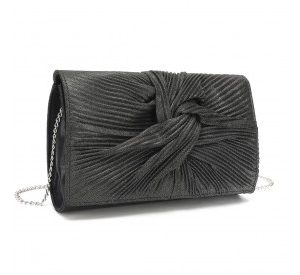 LH2252 - Miss Lulu Women's Pleated Bow Evening Bag Clutch Handbag - Black