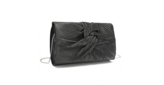 LH2252 - Miss Lulu Women's Pleated Bow Evening Bag Clutch Handbag - Black