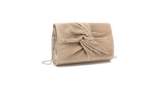 LH2252 - Miss Lulu Women's Pleated Bow Evening Bag Clutch Handbag - Light Gold