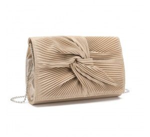 LH2252 - Miss Lulu Women's Pleated Bow Evening Bag Clutch Handbag - Light Gold