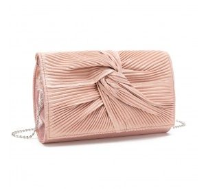LH2252 - Miss Lulu Women's Pleated Bow Evening Bag Clutch Handbag - Pink