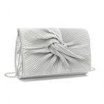 LH2252 – Miss Lulu Women’s Pleated Bow Evening Bag Clutch Handbag – Silver